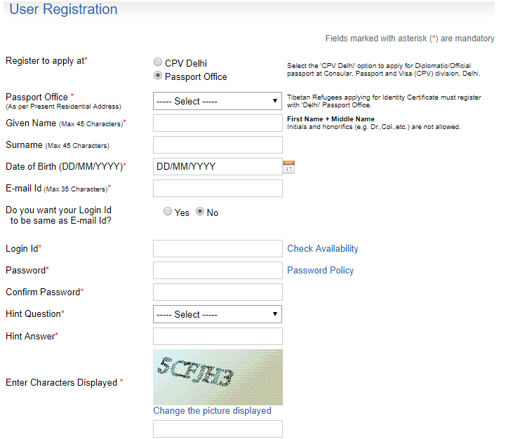  Register on the Passport Seva website - fill in your details.